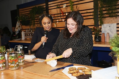 Perelman and Mowry illustrated various meal prep hacks in the pop-up kitchen space.