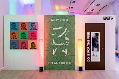 From left to right, a trio of installations drew inspiration from the Roll Safe thinking meme, the Milly rock dance, and the “Do It For The Vine” Vine. 'Our biggest challenge in bringing these memes to life was working around the fact that our access to the content itself was seriously limited,' Lundy said. 'We had to approach each meme and understand how it could creatively translate into a work of visual art—while still communicating the meme’s essence to make it inherently recognizable to visitors of our experience.'