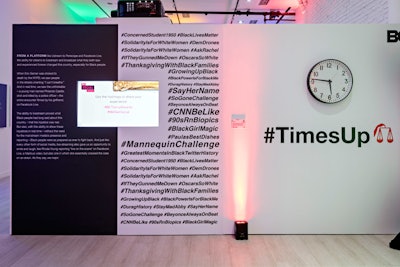 A social media-theme wall highlighted some of the most notable hashtags—both comedic and serious—created by black social-media users in response to newsworthy events. One section explained how live streaming platforms such as Facebook Live and Periscope became important outlets for showing the reality of police brutality against black people.