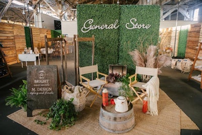 Upon entering the event, each guest was given a wooden coin to spend in the “General Store.” The store space—which was designed by Bright Event Rentals and M. Design Styling and Florals—offered camp-theme swag such as beanies, tote bags, candles, homemade granola, and more.
