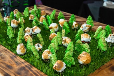 The Oregon Convention Center’s in-house catering team, Pacific Wild Catering, create on-theme treats such as Rice Krispy treats that resembled pine trees.