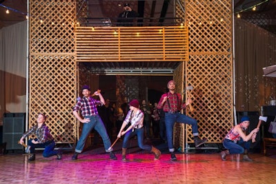 A dance troupe from Flamebouyant Productions donned lumberjack gear for a performance.