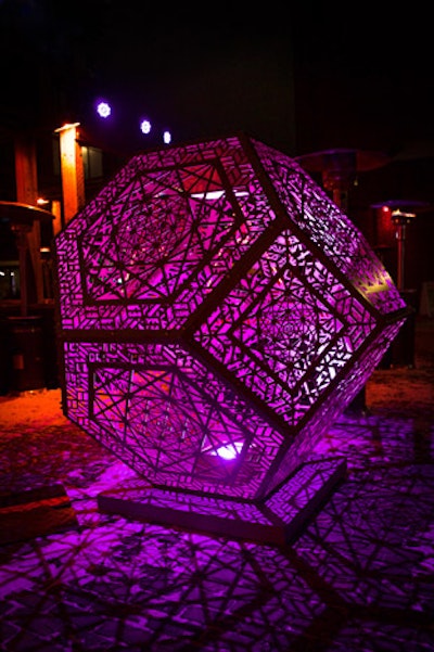 Hybycozo: the Hyperspace Bypass Construction Zone is a series of polyhedral installations created by U.S.-based artists Serge Beaulieu and Yelena Filipchuk. The installations, which are designed to investigate geometry, are massive sculptures with laser-cut patterns inspired by math, science, and nature.