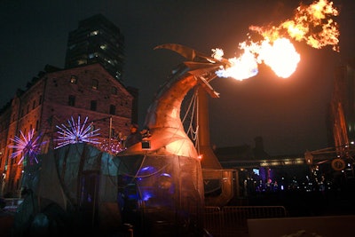 Heavy Meta, from Toronto-based the Heavy Meta Collective, crafted a fire-breathing dragon art car. The structure is 30 feet long and 19 feet tall, and was made with hand-welded sheet metal.