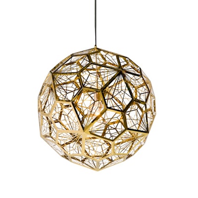 Made from digitally etched metal, the Tom Dixon Etch Web Pendant from FormDecor is an ode to the geometric designs of architect Buckminster Fuller. The brass fixture costs $218 a week to rent or $196.20 for a rental of one to three days. FormDecor delivers throughout Los Angeles and Southern California.