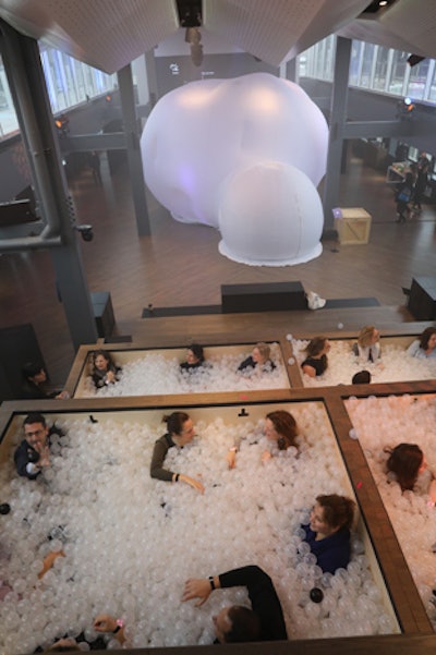 Espace C2 is on the hotel's 21st floor, and has permanent stations for teambuilding activities inspired by the C2 Montreal confererence. At the seventh edition of the AccorHotels Global Meeting Exchange, guests participated in brainstorming exercises in elevated ball pits and went into a 'cloud' for a multi-sensory experience.