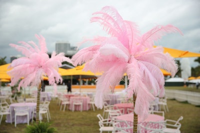 Decor included baby pink palm trees made from feathers.