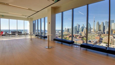 The lounge features city and lake views.