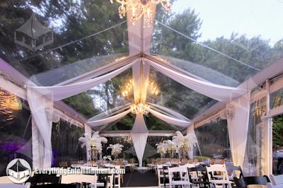Clear Top Wedding Tent With Draping and Chandeliers
