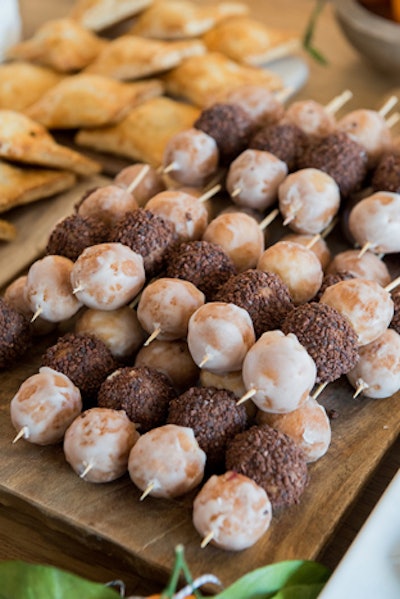 Other food options included doughnut-hole skewers (pictured), waffle cones with fruit, and mini bagels and lox.