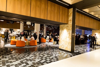 One of the hotel's new meeting spaces is the Agora, a lobby-level area that can host a variety of events and includes permanent, built-in food stations.