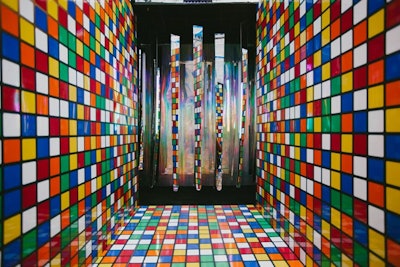 At the end of the Rubik’s Cube room is a series of hanging mirrors, adding to the psychedelic vibe of the space.
