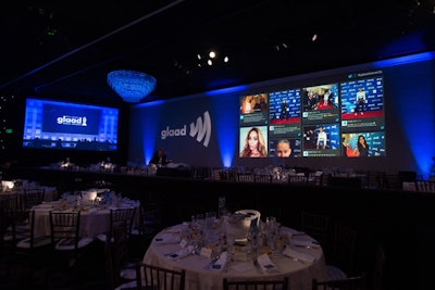 A large social-media wall continually updated throughout the dinner and award show.