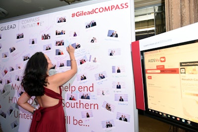 Gilead was a new sponsor this year. The biopharmaceutical company had a photo booth with images printed on-site; guests could then post their photo on a wall and write messages about how they will help end H.I.V./AIDS in the United States. Gilead representatives were also on hand to discuss the company's initiatives.