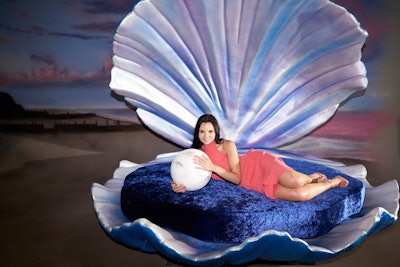 An oversize oyster shell with a giant pearl offered guests a place to pose.