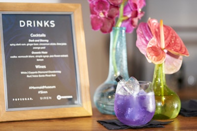 Specialty cocktails included the purple-hued “Oceanic Haze,” which featured a mini decorative bottle garnish.