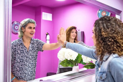 The museum's Bathroom Selfie installation let guests create the optical illusion that they were the mirror image of friends. Such head-turning shots appeal to both posters and followers, the latter of whom are more likely to do a double-take—and comment—on unorthodox shots within their streams.