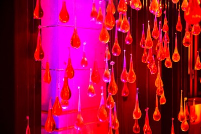 The hanging condoms were filled with water and red food coloring.