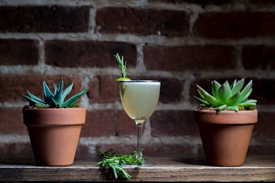 The Jardinero Gimlet includes a rosemary-lime cordial, which can be made with excess citrus or citrus juice and sugar. It also contains Roca Patron Silver tequila and mezcal.