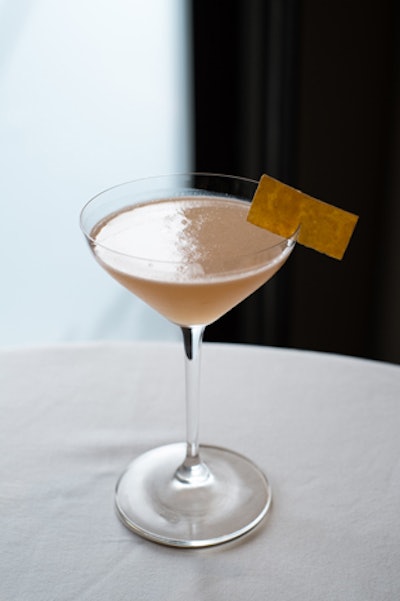 Angelisco Blanco tequila, Pierre Ferrand curacao, guava, lime, and grapefruit make up the Mano de Chango. A hybrid of a margarita and a paloma, the drink incorporates a house-made guava syrup. Stodel repurposes the guava pulp from the syrup to create a fruit leather garnish.