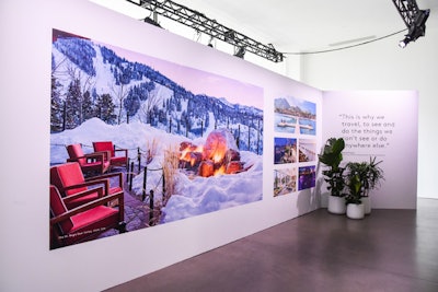 Inside, the event featured a wall with oversize photos of Marriott, Starwood, and Ritz-Carlton properties, along with a quote from David Flueck, Marriott's senior vice president of loyalty.