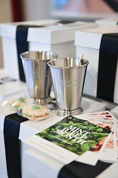 Guests were given two julep cups and a stirrer to take home, along with sandwich cookies from cookies from DelectaBites Bakery in Louisville.