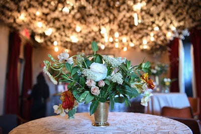 Artfully wild arrangements from Mimosa Floral Design included sprigs of mint.