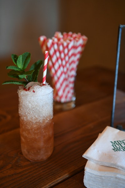 Kellie Thorn, the beverage director at Empire State South in Atlanta, served a julep cocktail called A Study in Pink. The recipe calls for macerated strawberry, raspberry, and mint syrup as well as a garnish of pink peppercorns and strawberry and raspberry castor sugar. All juleps were served with paper straws, forgoing plastic in an eco-friendly move often dubbed the #stopsucking movement.