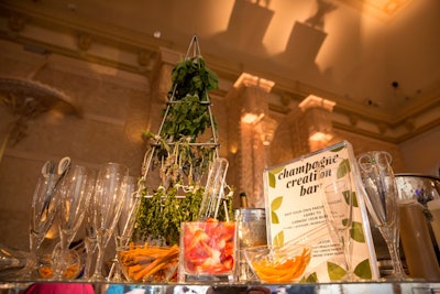 In the Grand Salon, one of many D.I.Y. stations included a 'Champagne Creation Bar' where guests could snip fresh herbs to garnish their bubbly or pour in lavender simple syrup or other add-ins.