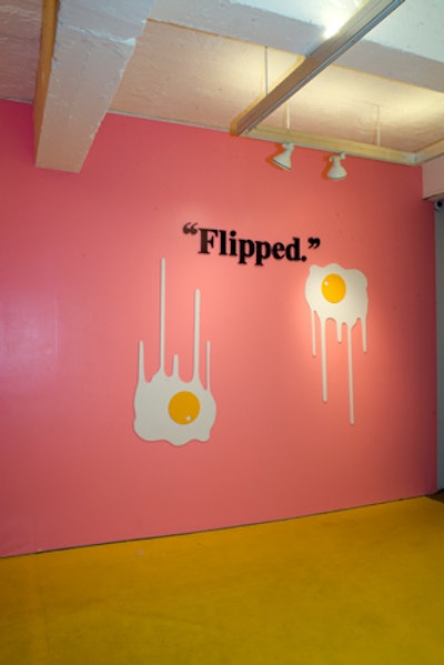 Illustrations of eggs against a painted pink wall provide for another eye-popping photo backdrop.