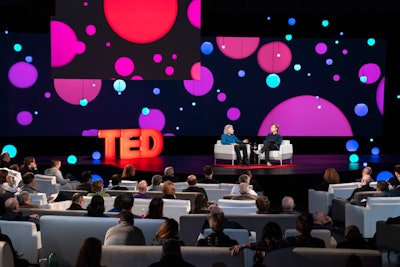 TED curator Chris Anderson interviewed psychologist Steven Pinker during the opening session titled 'Doom. Gloom. Outrage. Uproar.'