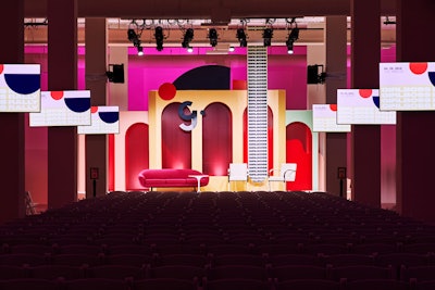 The main speaker area—a.k.a. the Baller Room—had a colorful stage designed with architectural elements. As the only room to hold all 850 attendees, organizers added several video screens so everyone had a good view.