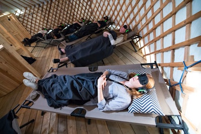 Attendees looking to take a break from the conference chaos could relax in a restored vintage Airstream in a 'Breathing Space' relaxation area. The trailer was provided by Art de la détente (Art of Relaxation), a company that specializes in personalized relaxation areas.