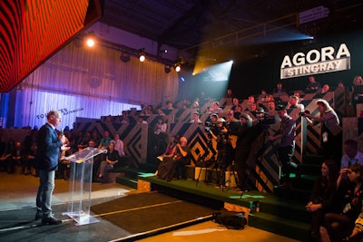 Attendees unable to reserve a spot in the 360 Big Top tent could watch the same presentation in the Agora Stingray forum, a seating area in the warehouse. The area also hosted a press conference, where C2 International announced a new partnership with the Melbourne Convention and Exhibition Centre. The new partnership grants the venue exclusive access to C2 International’s experiential design platform and signature labs.