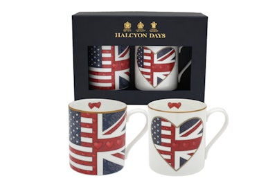 British retailer of luxury goods Halcyon Days has released commemorative items for the wedding, as well as a “A Very Special Relationship” collection, which features a design that combines the Union Jack and the Star Spangled Banner. The line includes enamelware and English fine bone china pieces such as mugs and teapots. Prices start at $20. The items are available at select retailers in the U.S. and on halcyondaysusa.com.
