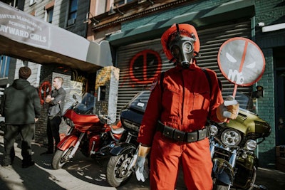 A costumed mercenary welcomed guests to Alligator Lounge, which was transformed into the fictional Sister Margaret’s School for Wayward Children—a former Catholic boarding house that was converted into a dispatch center for Deadpool and mercenaries.