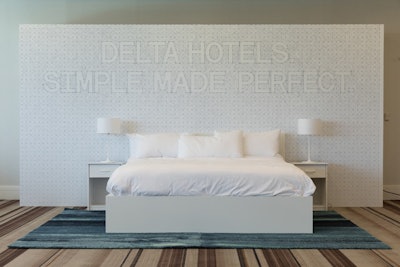 While many stations incorporated color, Delta Hotels “Clean/Chaos” featured a white bedroom set staged in front of a string art installation. The string material spelled out the brand’s name and tagline: “Delta Hotels. Simple Made Perfect.”