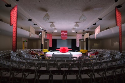 One of three stage areas—dubbed Hustle Hall—was designed as a theater in the round, allowing guests to get closer to the speakers. In the front row were couches and lounge chairs. 'It’s really inviting; people wanted to hang out there for hours,' said Balestrieri.