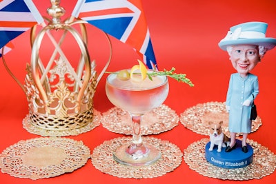 Drink Company's God Save the Queen is a classic martini with gin and dry vermouth, served with a souvenir crown.