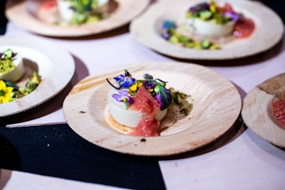 Chef Jamilka Borges of the Independent in Pittsburgh presented an asparagus–spelt tart topped with candied pistachios and rhubarb and garnished with edible flowers.