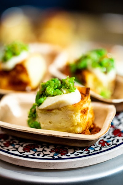 Chef-owner Ana Sortun of Oleana in Cambridge, Massachusetts, served a borek (baked filled pastry) with parsnip puree, basturma (cured beef), and peas.