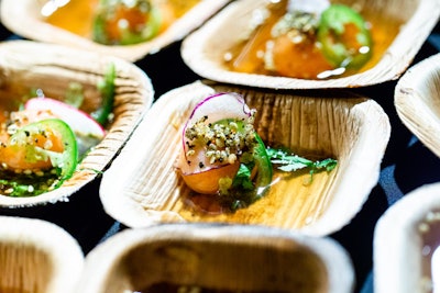 Chef and owner Brother Luck of Four by Brother Luck in Colorado Springs, Colorado, created salmon tartare with pueblo green chiles. The dish was presented by Skuna Bay Salmon.