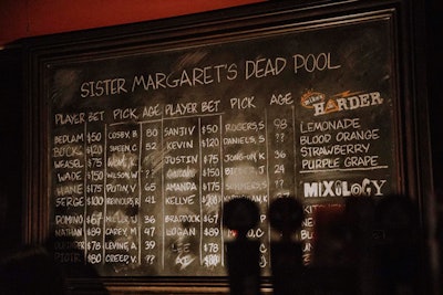 The bar featured a prop of the “Dead Pool” chalkboard from the film, which doubled as a drink menu.