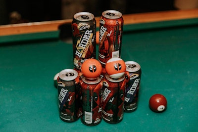 The pool table had custom billiard balls designed to resemble Deadpool’s mask.