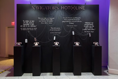 The Renaissance Hotels “Navigators Hot(e)line” was designed to highlight the local and personalized service offered by the brand’s Navigators—hotel employees that give guests tips on finding local experiences. Five rotary phones were placed on plinths in front of a black wall showcasing quotes related to destinations including Dubai, New York, and Beijing. Guests who picked up the phones heard pre-recorded audio from Navigators offering tips for that particular destination.