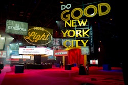 Layers of signs—printed, constructed, and digital—mimicked the cityscape of New York and communicated the foundation's message