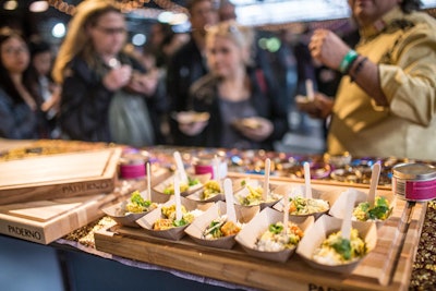 The event paired notable Toronto chefs to create dishes exclusive to the event. Chefs Michael Hunter and Vikram Vij collaborated to make garam masala-rubbed fire roasted lamb and venison madras curry.