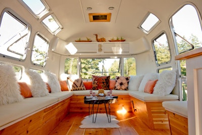 A tricked-out 1974 Airstream, the Stolen Pony Lounge in Portland, Oregon, can be customized for events; the lounge recently wrapped up a brand activation tour with the Ski Week and Lot 40 Whisky. Featuring Douglas Fir floors and detailing, white walls, and skylights, the mobile venue includes a lounge that seats 15 people, a sound system, air conditioning, a mini fridge, ice wells, and shelving. Pricing for a half day (four hours) costs $1,000 and a full day (or eight hours), $2,000. There’s a delivery and pick-up fee of $150 for locations within 30 miles of the Portland metro area. Mobile bar and photo booth services are also available for additional fees.