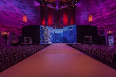For the annual Hair Play celebration, held in April at Gotham Hall in New York, Meeker designed dramatic lighting for the runway setting and video projection for the stage backdrop.