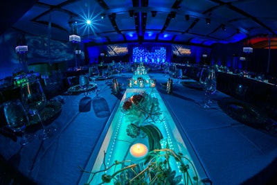 The Allie Awards, held in Atlanta in March 2016, had an “Xperience the Elements” played out in three themed environments that channeled earth, water, and fire. Your Event Solutions created a 16-foot-long table with a built-in water feature.